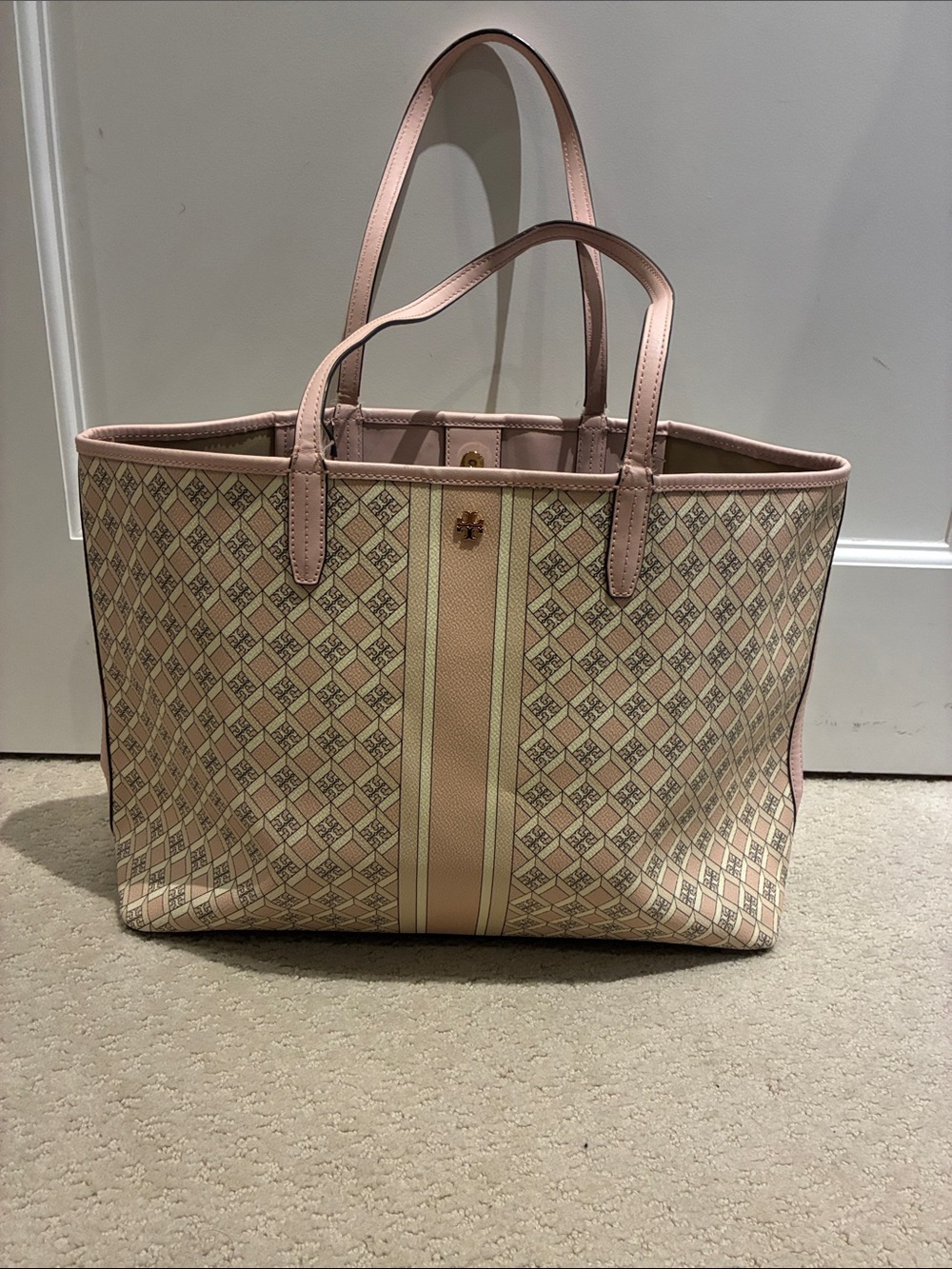 Tory Burch Gemini Link Coated Canvas Large Tote Bag Pink Geometric👝